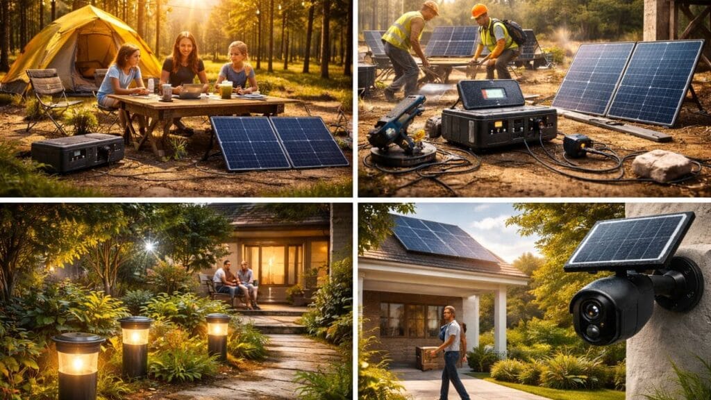 Productos solares en uso real en hogares, exteriores y actividades cotidianas