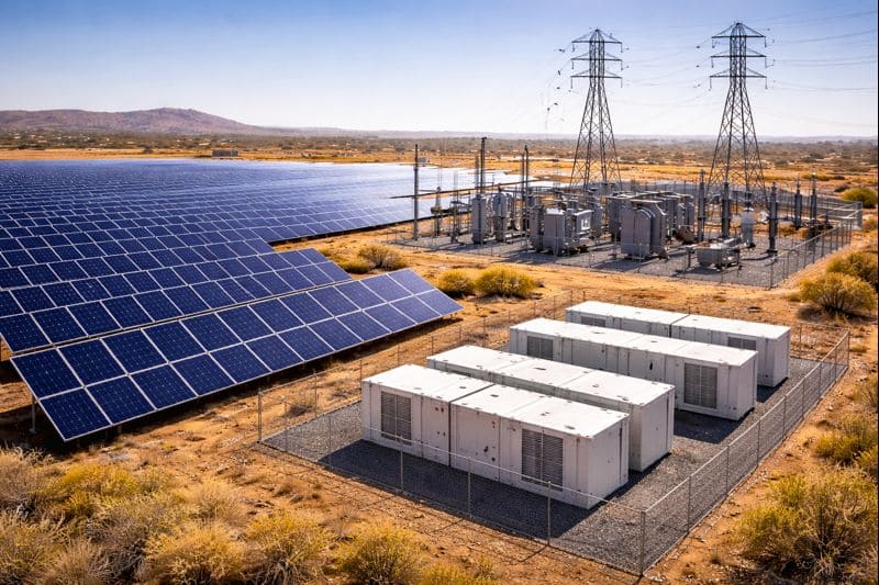 Infraestructura solar con almacenamiento energético y red eléctrica en Australia