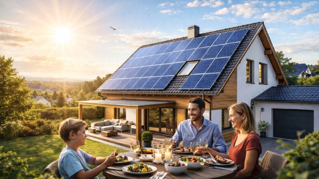 Casa moderna con paneles solares