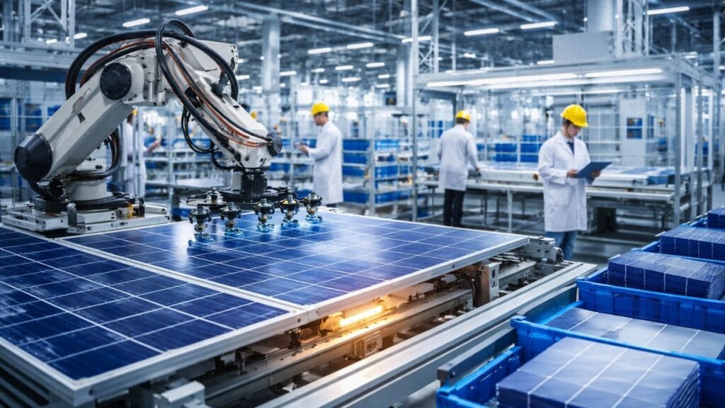 Producción de paneles solares en fábrica