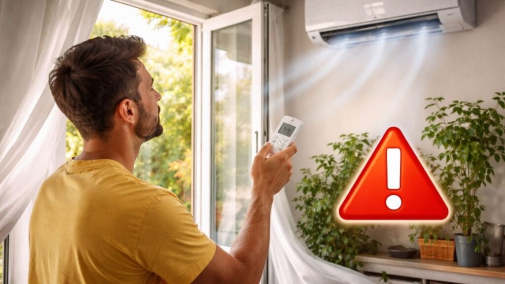 Hombre ajustando aire acondicionado en verano