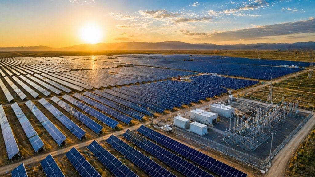 Crecimiento histórico de la energía solar en megaplanta fotovoltaica mundial.