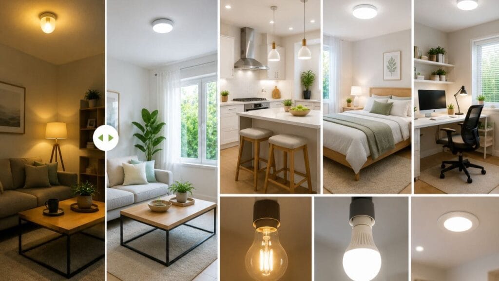Comparación de iluminación en interiores