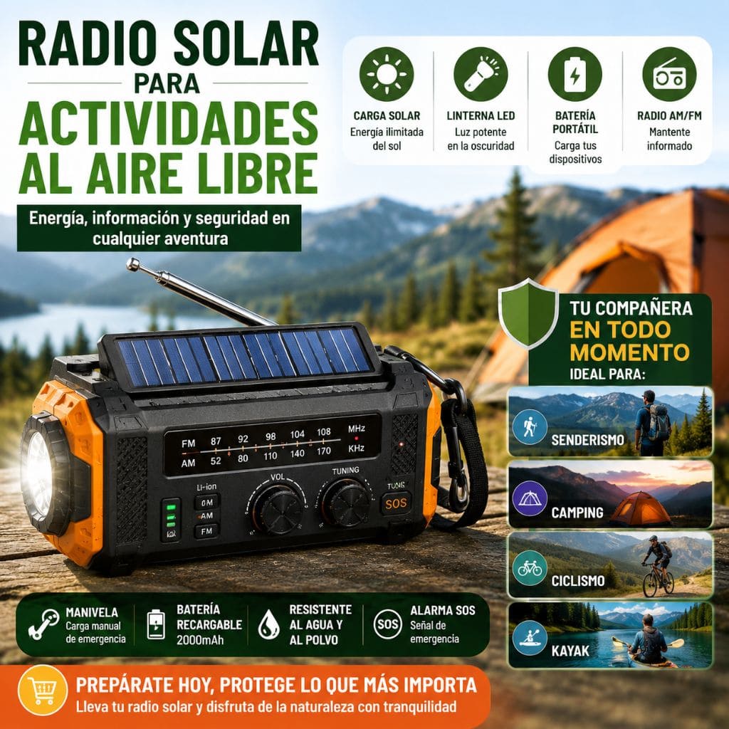 Radio solar para aventuras al aire libre