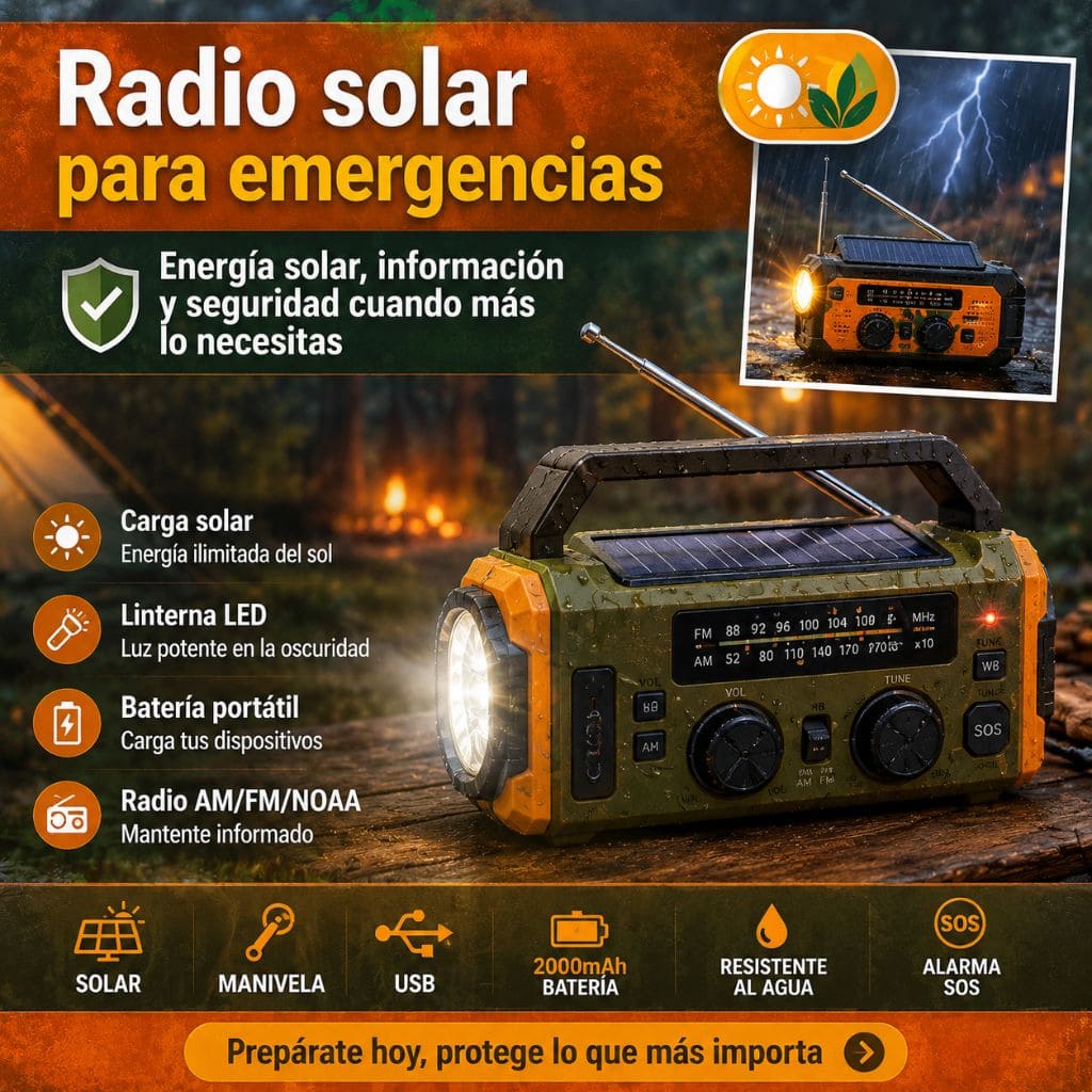 Radio solar para emergencias en lluvia
